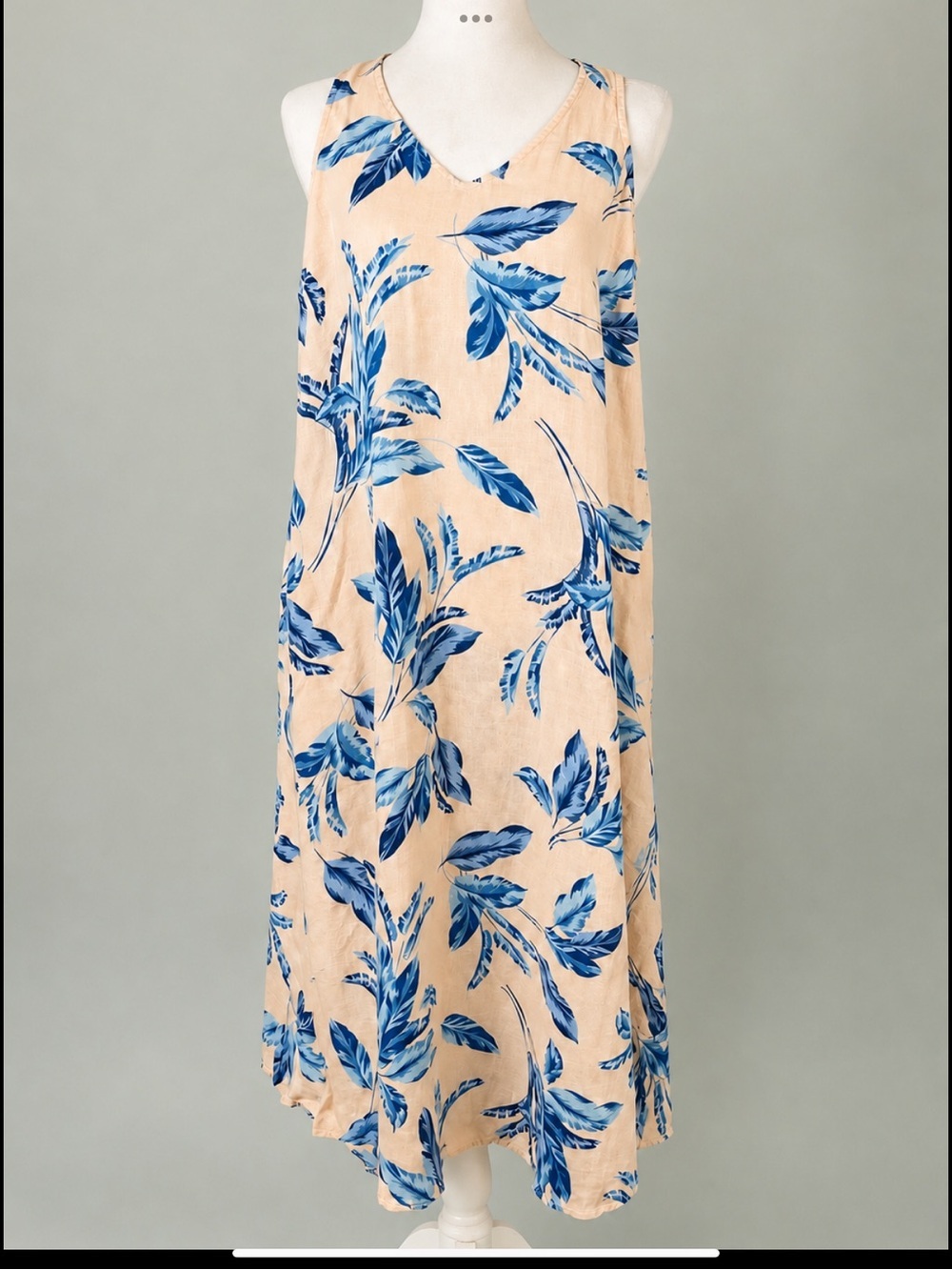 J. Jill Love Linen 100% Linen Blue Botanical Print Maxi Dress XS Petite